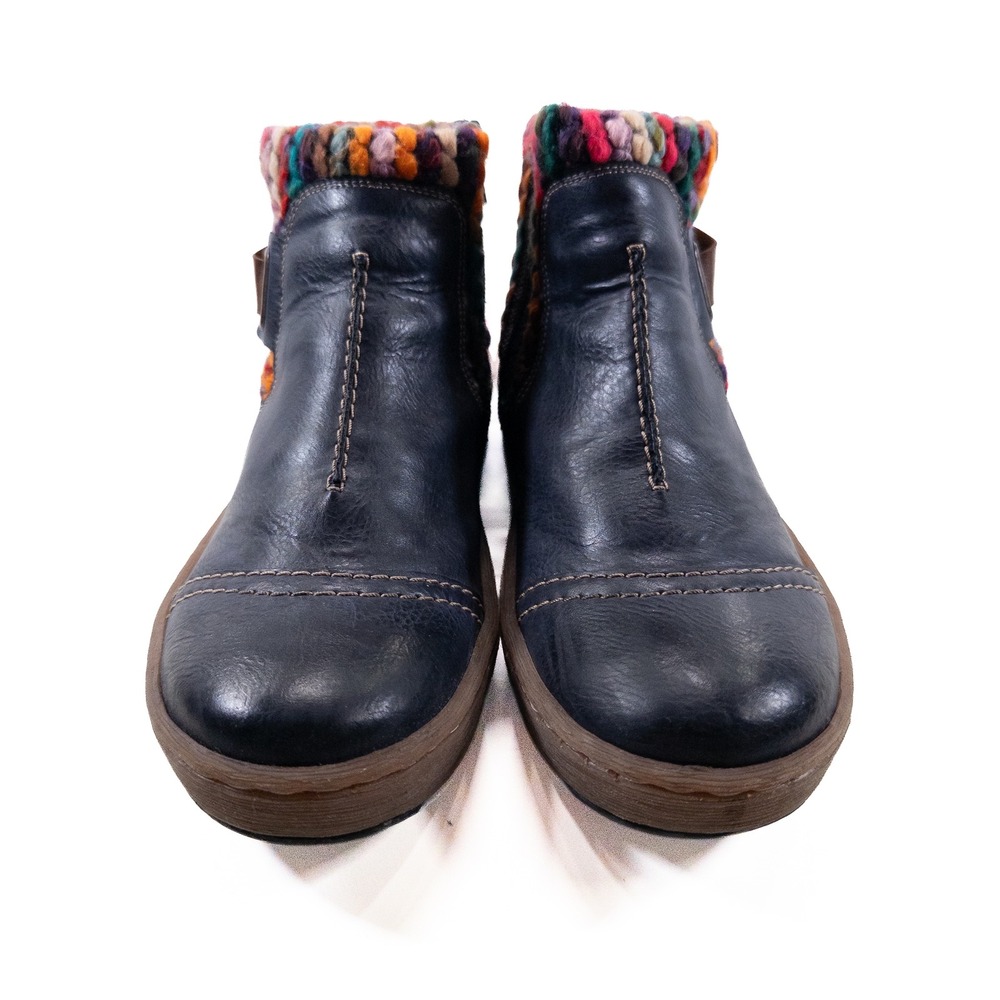 Rieker Felicitas Ankle Boots Womens 40 8.5 Navy Blue Faux Leather Zip Yarn Trim - Picture 3 of 10